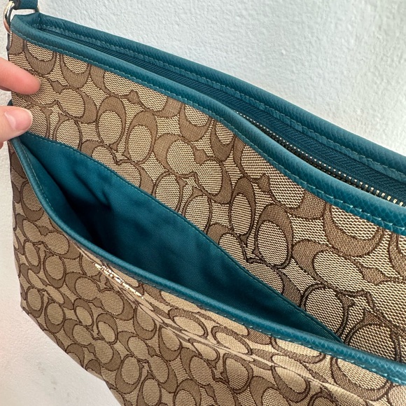 Coach Signature Brown and Teal Shoulder Bag - Picture 5 of 10
